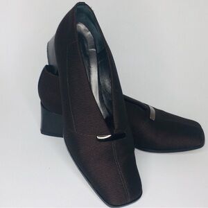 Vintage Italian Prevata Brown Square Toe Block Heel Loafers Size 8